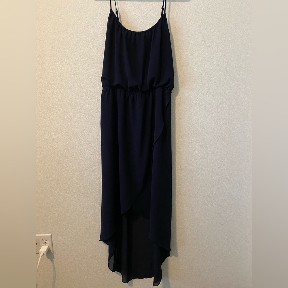 Navy blue spaghetti strap high low dress